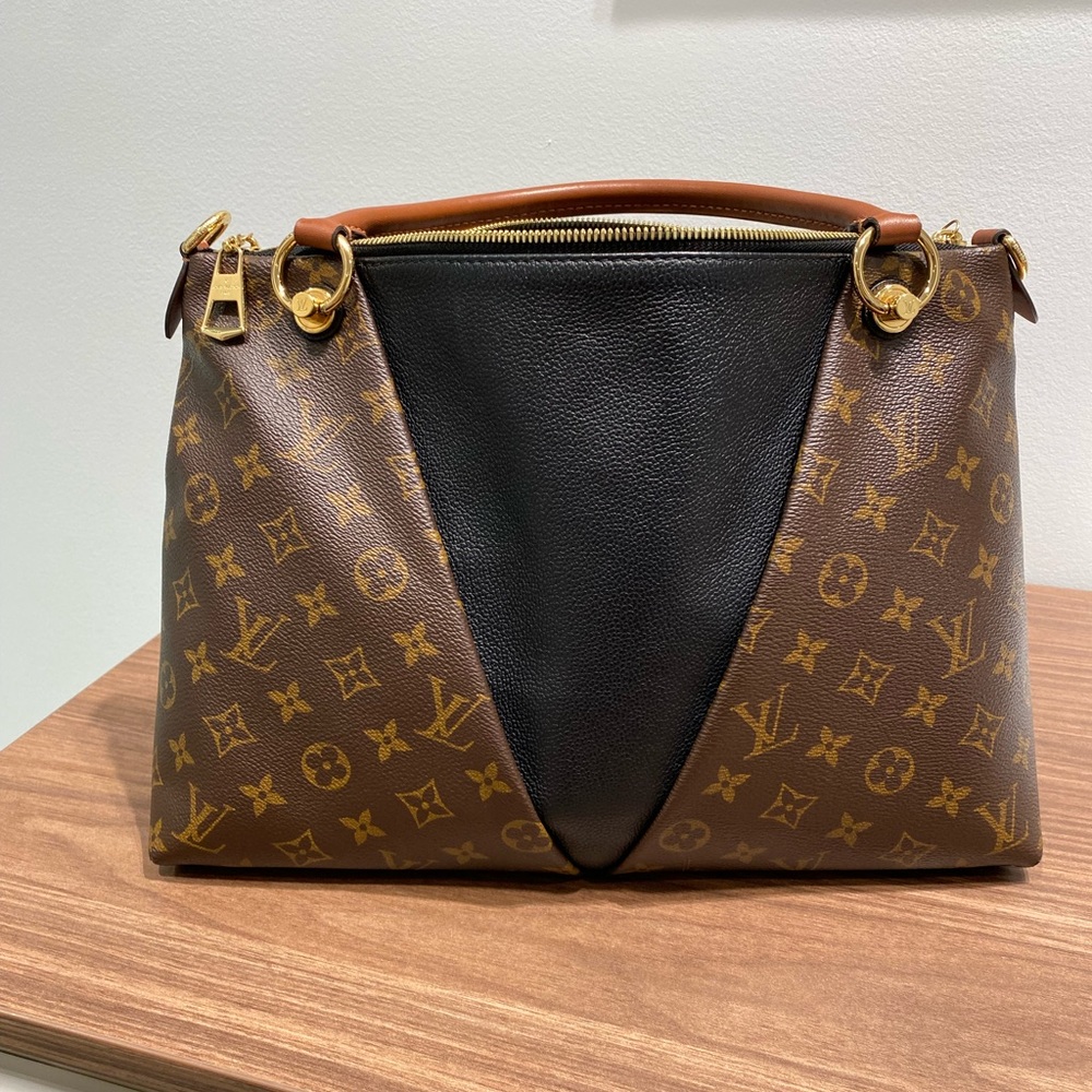 Louis Vuitton Monogram Canvas Shoulder Bag with Black Leather Inset